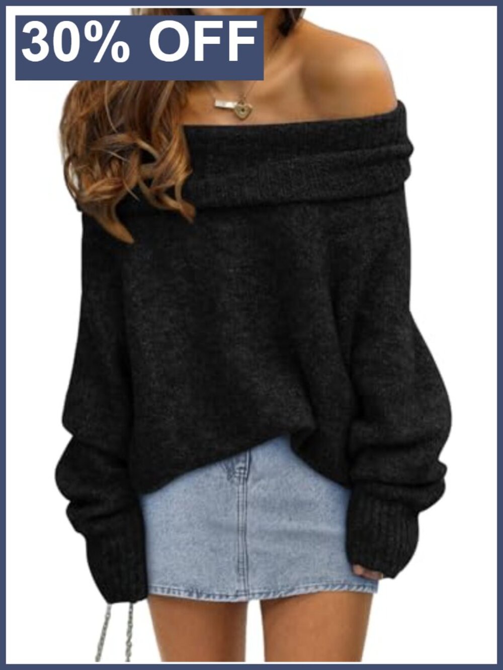 Off Shoulder Oversized Batwing Sleeve Knit Pullover Sweater